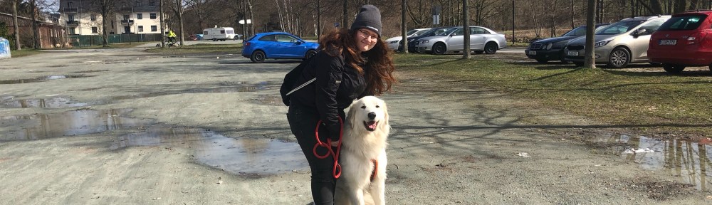 Mit meiner großen Menschenschwester am Treffpunkt auf dem Parkplatz am Wasserschloß Klaffenbach